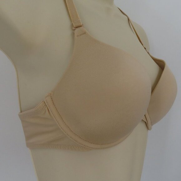 Lily of France 34B Solid Beige Your Perfect T Shirt Bra Rhinestone Wire Lined - Picture 2 of 13